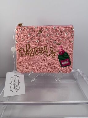 Mud Pie Pink Beaded 'Cheers' Zip Pouch